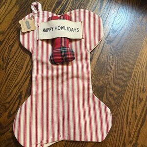Mud Pie Red and White Striped Dog Bone Stocking
